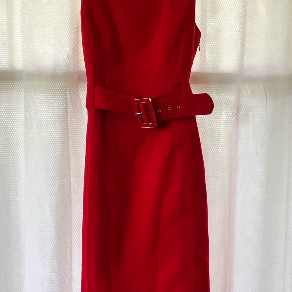 Calvin Klein Red Belted Sheath Dress